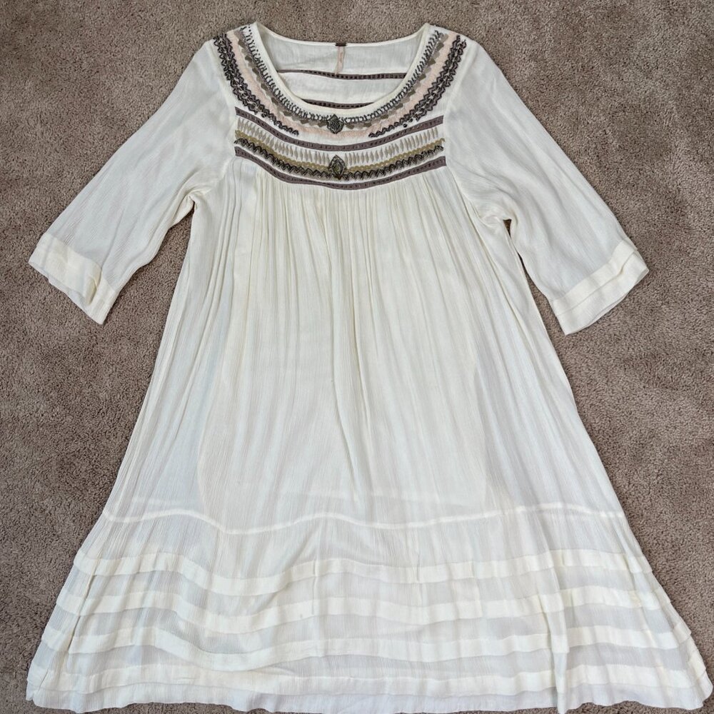 Free People Dress Women L Ivory Embroidered Beaded Wedding Bohemian Festival - Picture 3 of 13
